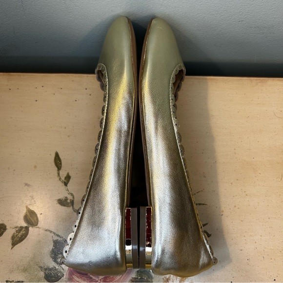 Talbots Gold Metallic Leather Scallop Edge Flats Shoes - Picture 6 of 11